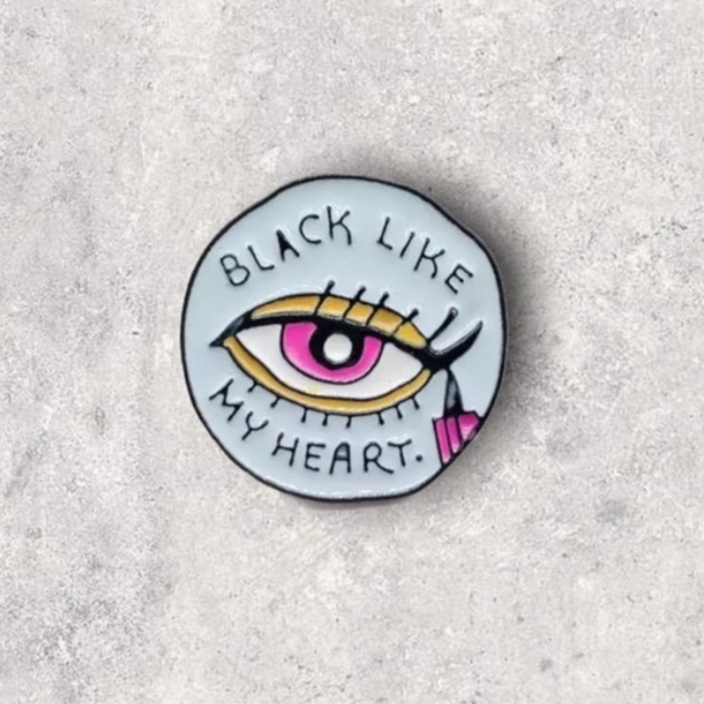 3/$18 NEW Black Like My Heart Eye Makeup Enamel Pin